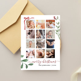 Cartão De Festividades Colagem de Fotos de Natal Botânico Chic Script 12 
