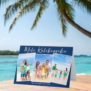 Cartão De Festividades Colagem de Fotos de Natal Chic Azul Marinho Praia