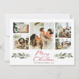 Cartão De Festividades Colagem de Fotos de Natal com Letra de Caligrafia