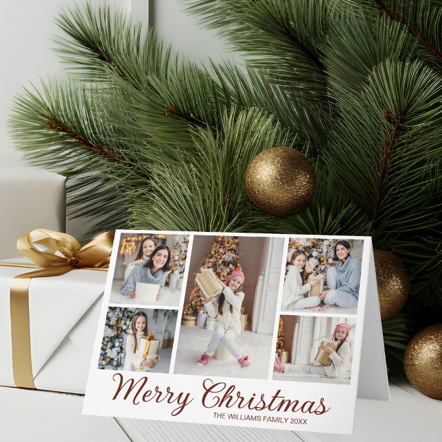 Cartão De Festividades Colagem de Fotos de Natal com Letra Vermelha Elega (Criador carregado)