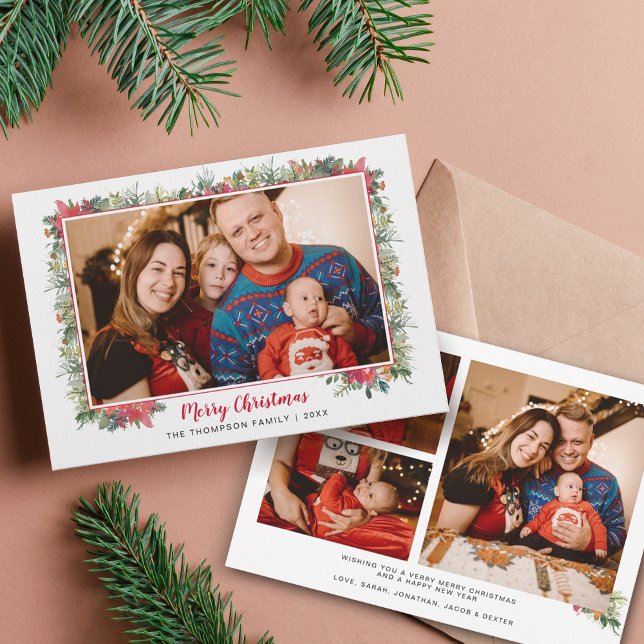 Cartão De Festividades Colagem de Fotos de Natal com Roteiro de Aquarela  (Criador carregado)