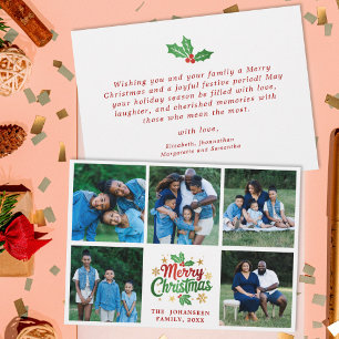 Cartão De Festividades Colagem de Fotos de Natal da Família Azevinho Berr
