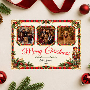 Cartão De Festividades Colagem de Fotos de Natal da Família com Noz Quebr