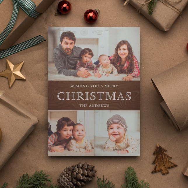 Cartão De Festividades Colagem de Fotos de Natal da Madeira Rustic Countr (Criador carregado)