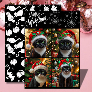 Cartão De Festividades Colagem de fotos de natal de gato preto, natal meo