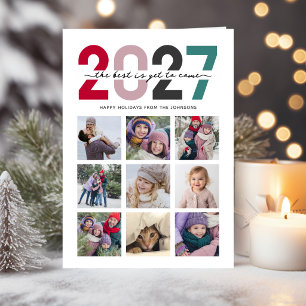 Cartão De Festividades Colagem de Fotos de Natal Dobrada 2027 9 Fotos