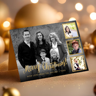 Cartão De Festividades Colagem de Fotos de Natal Dourado e Estilo Persona