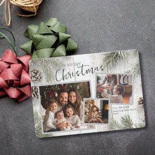 Cartão De Festividades Colagem de Fotos de Natal em Madeira Rústica Pinta