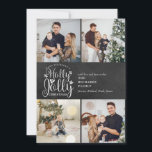Cartão De Festividades Colagem de Fotos de Natal Holly Jolly Chalkboard 4<br><div class="desc">Um elegante design de colagem de fotos Holly Jolly 4 para você personalizar com suas fotos,  mensagens,  nomes e anos favoritos em um fundo de quadro. Os traços inversos caem flocos de neve em um fundo de quadro de quadro de chanfro correspondente. Projetado por Thisnotme©</div>