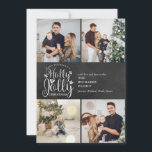 Cartão De Festividades Colagem de Fotos de Natal Holly Jolly Chalkboard 4<br><div class="desc">Um elegante design de colagem de fotos Holly Jolly 4 para você personalizar com suas fotos,  mensagens,  nomes e anos favoritos em um fundo de quadro. Os traços inversos caem flocos de neve em um fundo de quadro de quadro de chanfro correspondente. Projetado por Thisnotme©</div>
