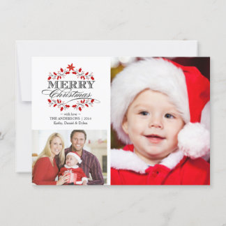 Cartão De Festividades Colagem de fotos de Natal Holly Wreath