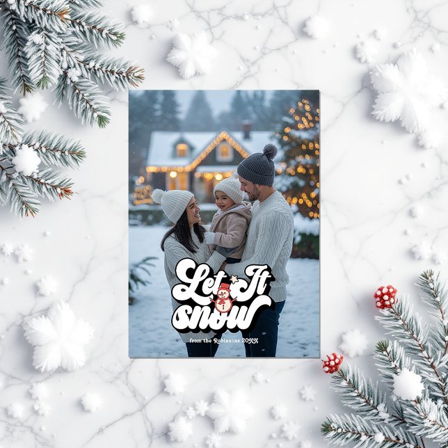 Cartão De Festividades Colagem de Fotos de Natal Retroativa "Let It Snow" ("Let It Snow" Retro Christmas Photo Collage Holiday Card)