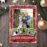 Cartão De Festividades Colagem de Fotos de Natal Snowy Winter Wonderland<br><div class="desc">Celebre as festas com esta festiva Maravilha vermelha de inverno Feliz Colagem de Fotos de Natal Feliz. Uma borda de neve rodeia suas 4 fotos que são colocadas sobre um fundo vermelho de aquarela/quadro. Adicione seu texto personalizado à frente e ao verso. Com uma sensação rústica/vintage, o cartão também é...</div>