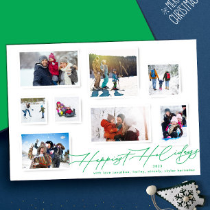 Cartão De Festividades Colagem de Fotos de Natal Verde Elegante Feliz