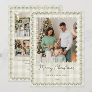 Cartão De Festividades Colagem de Fotos de Natal Verde Escarlate com Xadr
