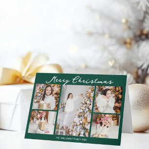 Cartão De Festividades Colagem de Fotos de Natal Verde Escrito à Mão Feli