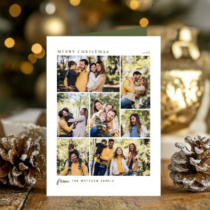 Cartão De Festividades Colagem de Fotos de Natal Verde Festivo Família 7