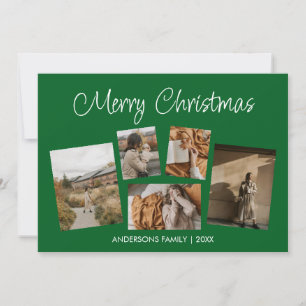 Cartão De Festividades Colagem de Fotos de Natal Verde Moderno e Feliz