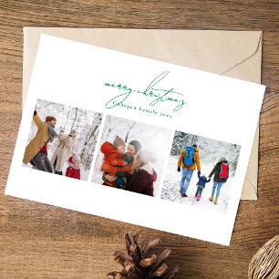 Cartão De Festividades colagem de fotos de natal verde personalizada feli