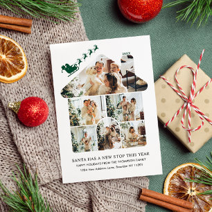 Cartão De Festividades Colagem de Fotos de Nova Casa Verde Trenó do Papai