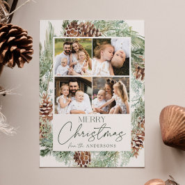 Cartão De Festividades Colagem de Fotos de Pine Cone Wreath Rustic Waterc