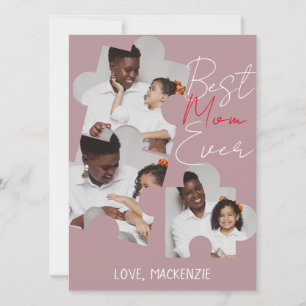 Cartão De Festividades Colagem de Fotos de Puzzle Simples e Elegante para