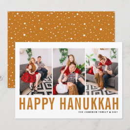 Cartão De Festividades Colagem de Fotos de Tipografia Laranja Feliz Hanuk