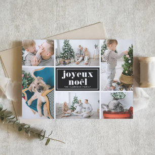 Cartão De Festividades Colagem de Fotos de Tipografia Retro Black Joyeux