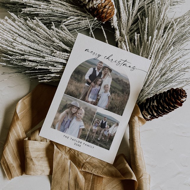 Cartão De Festividades Colagem de Fotos do Arch Moderno Boho Feliz Natal (Criador carregado)