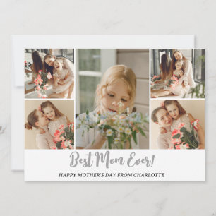 Cartão De Festividades Colagem de Fotos do Dia das Mães Simples Elegante