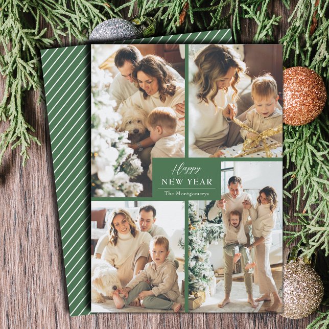 Cartão De Festividades Colagem de fotos do feliz ano novo 4 (Happy New Year 4 Photo Collage Holiday Cards - Order INSTANT DOWNLOAD and/or PRINTED or both!)