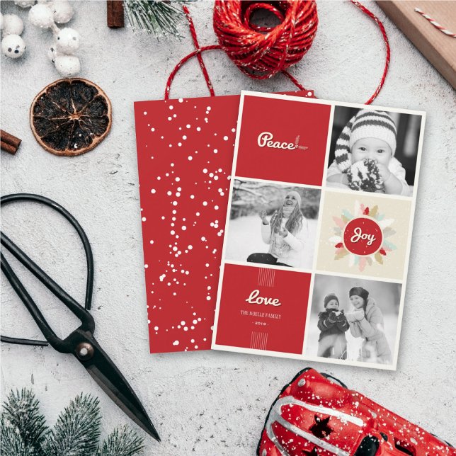 Cartão De Festividades Colagem de Fotos do Retro Peace Love Joy Christmas (Criador carregado)