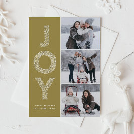 Cartão De Festividades Colagem de Fotos Dourada com Letra de Folhagem JOY