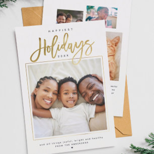 Cartão De Festividades Colagem de Fotos Dourada Minimalista de Feriados M