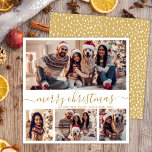 Cartão De Festividades Colagem de Fotos Elegante Dourado Script Snowy Nat<br><div class="desc">Mínima moderna caligrafia elegante branca e Dourada colagem fotográfica de 4 alegres cartões de Natal de Natal de Script Holiday Card. Este modelo de cartão de fotos festivo, mimalista, cômico, de quatro (4) fotos apresenta uma bonito colagem fotográfica e diz "Feliz Natal"! O texto de saudação do "Feliz Natal" é...</div>