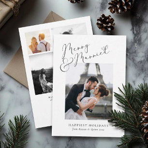 Cartão De Festividades Colagem de Fotos Elegante e Alegre de Casados