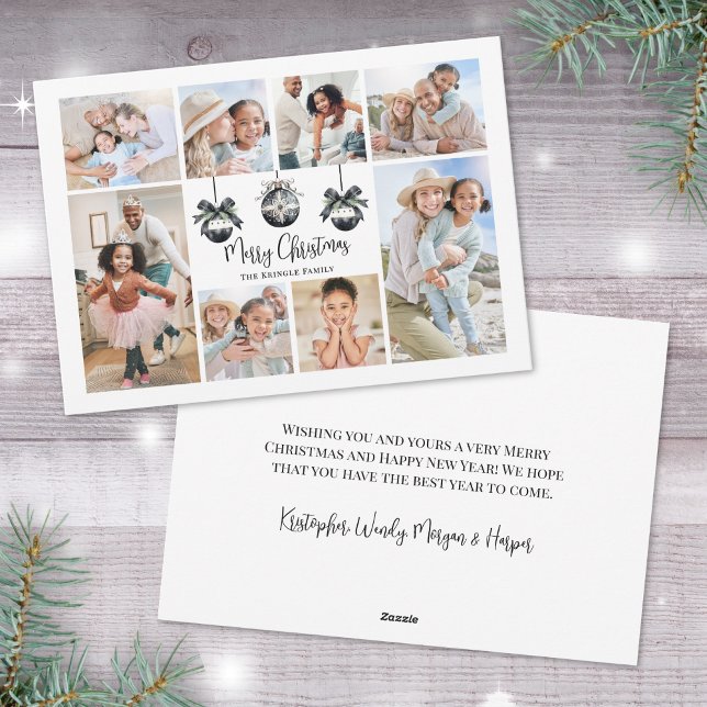 Cartão De Festividades Colagem de Fotos Elegante Natal Branco Negro (Elegant Photo Collage Black White Christmas Holiday Card )