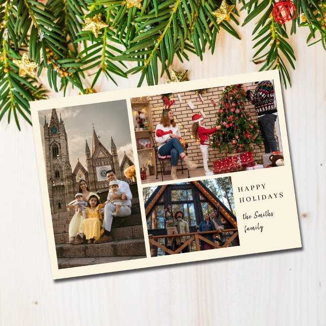 Cartão De Festividades Colagem de fotos Elegante Simples - 3 Mínimo de Na (Criador carregado)