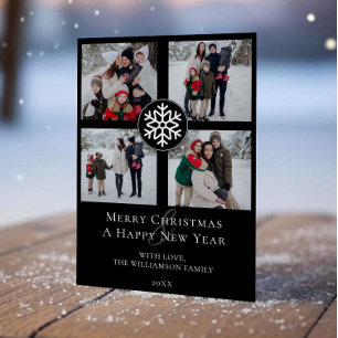 Cartão De Festividades Colagem de Fotos Emblem Snowflake Branco