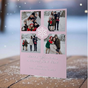 Cartão De Festividades Colagem de Fotos Emblem Snowflake Cor de Rosa