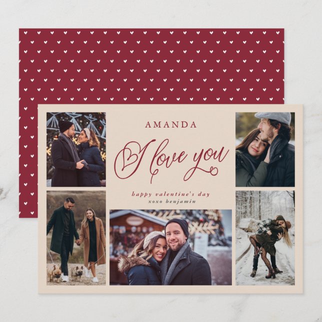Cartão De Festividades Colagem de Fotos 'Eu Te Amo' no Dia dos Namorados (Frente/Verso)