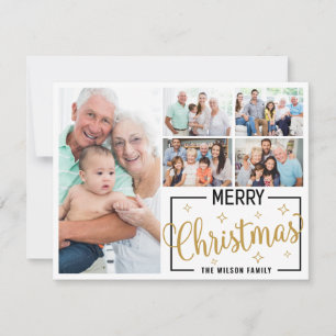 Cartão De Festividades Colagem de Fotos Família 7 Branco Dourado Feliz Na
