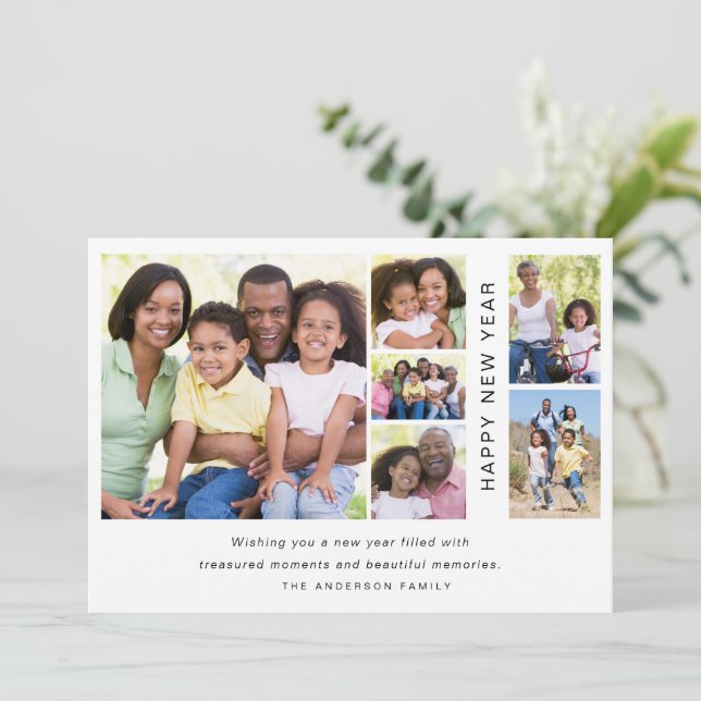 Cartão De Festividades Colagem de Fotos Feliz Ano Novo (Em pé/Frente)