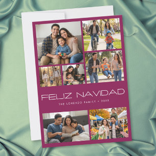 Cartão De Festividades Colagem de Fotos Feliz Navidad Moderno Burgundy 7
