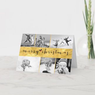 Cartão De Festividades Colagem de Fotos Felry Christmas Gold Foil Na moda