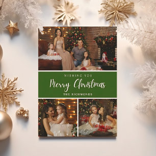 Cartão De Festividades Colagem de fotos Green 5 elegante Feliz Natal