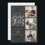 Cartão De Festividades Colagem de Fotos Holly Jolly Chalkboard 3<br><div class="desc">Um elegante design de colagem de fotos Holly Jolly 3 para você personalizar com suas fotos favoritas em quadros dourados,  mensagens,  nomes e anos em um fundo de quadro. Os traços inversos caem flocos de neve em um fundo de quadro de quadro de chanfro correspondente. Projetado por Thisnotme©</div>