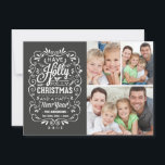 Cartão De Festividades Colagem de Fotos Holly Jolly Christmas Chalkboard<br><div class="desc">Carroçaria festiva e rico, Cartões de natal de Natal, modelo de fotografia em cartões planos de tendências. Tipografia animada em forma de quadro-negro, com mistura retrorativa de estilos com letras à mão, decorada com estrutura suave, folhagem de inverno e bagas ocas. Adicione sua foto favorita da família de feriados e...</div>