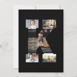 Cartão De Festividades Colagem de Fotos K em Letras Pretas e Brancas