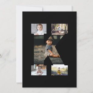 Cartão De Festividades Colagem de Fotos K em Letras Pretas e Brancas